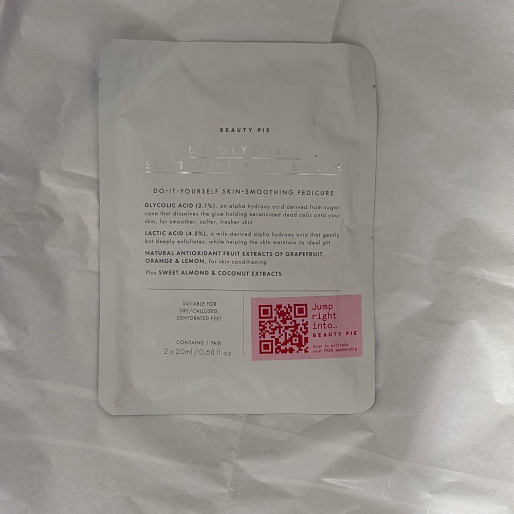 Beauty Pie DR Glycolic Soft Feet 7-day Peel Socks 1 Pair NIP & sealed MSRP $25